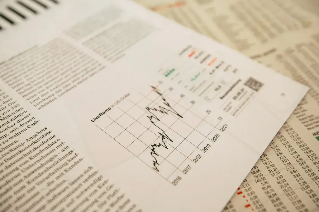 Printed financial chart and market data tables used in business valuation analysis